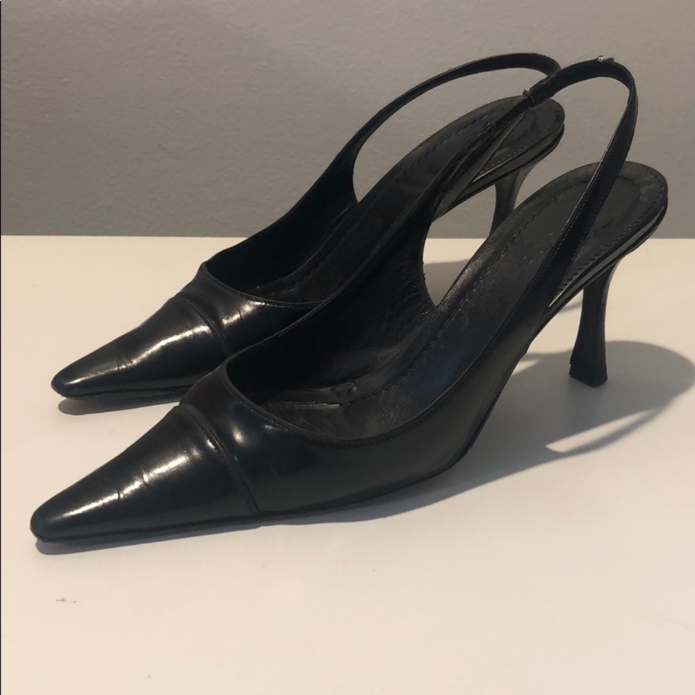 Gucci Black Leather Slingback Heels